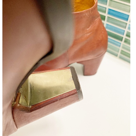 MIISTA Cognac Leather & Brass heeled Booties SZ: 7.5 (38) - Picture 6 of 14